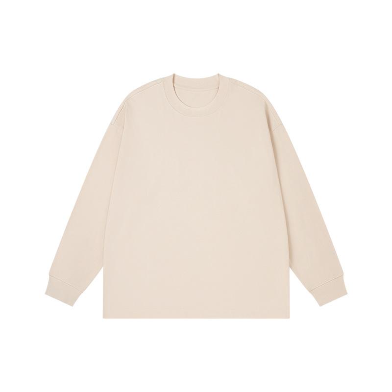 Long-Sleeved - Tシャツ メンズ 男性用 長袖 秋冬 厚手 ルーズ 無地 トップス カットソー ドロップショルダー 白 黒 グレー カーキ 深緑 赤茶 コーヒー 綿 コットン