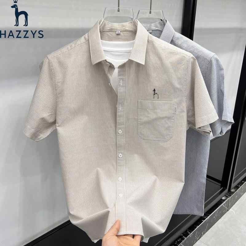 シャツ メンズ 半袖 コットン ストライプ柄 ポケット 形態安定 涼しい カッターシャツ ビジネス カジュアル 春夏 カーキ グレー