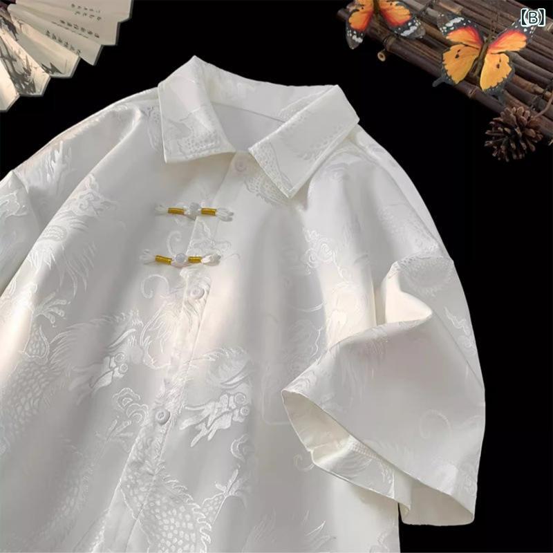 シャツ メンズ 男性用 トップス 黒 ブラック コットン 綿 ドラゴン 竜 和柄 高見え 半袖 カットソー ゆったり おしゃれ