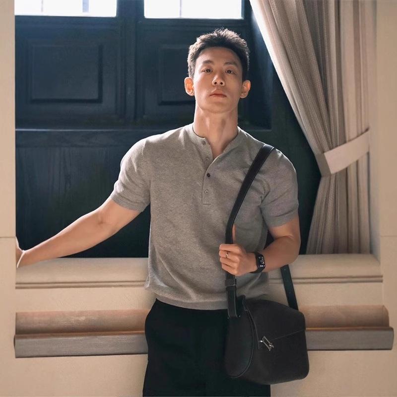 ポロシャツ メンズ 半袖 夏ニット スリムフィット ヘンリーネック トップス グレー ブラック ポリエステル 無地 カジュアル スリット