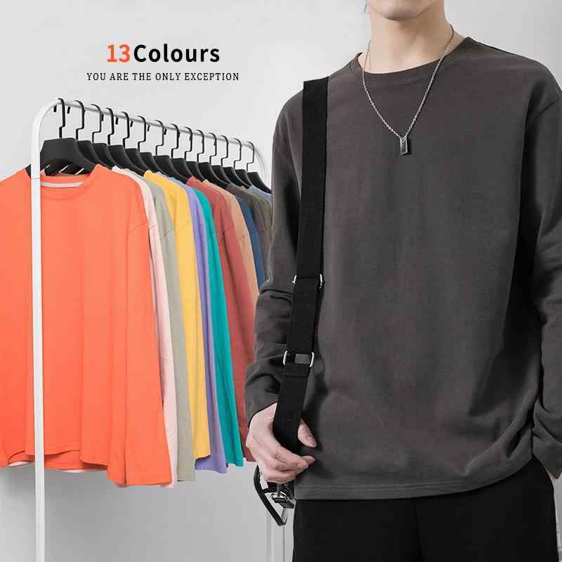 Tシャツ メンズ 長袖 コットン トップス 春秋 無地 ゆったり インナー カジュアル ドロップショルダー 白 黒 グレー