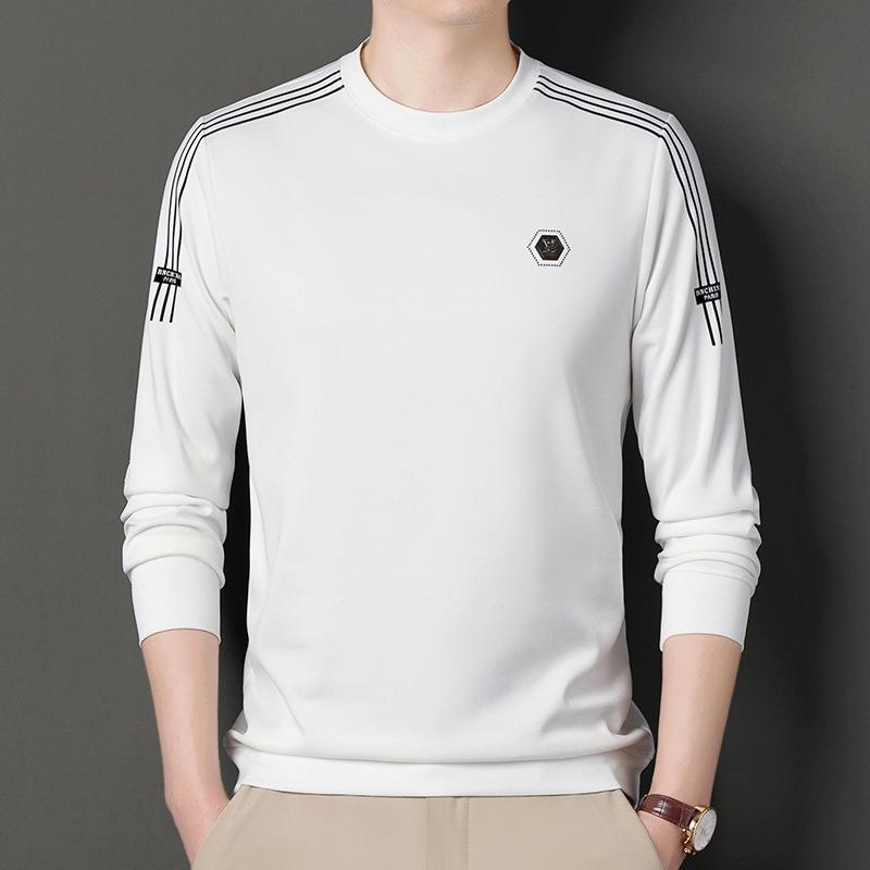 Short Sleeves - Tシャツ メンズ 男性用 トップス プルオーバー カットソー 無地 スリムフィット 長袖 丸首 春秋 カジュアル スタイル 普段使い グレーグリーン ネイビー ベージュ レッド ブラック ホワイト ポリエステル