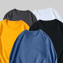 Tシャツ メンズ 男性用 長袖 無地 綿 トップス カットソー 薄手 トレーナー 春秋 ルームウェア 普段使い 白 黒 グレー(x2)