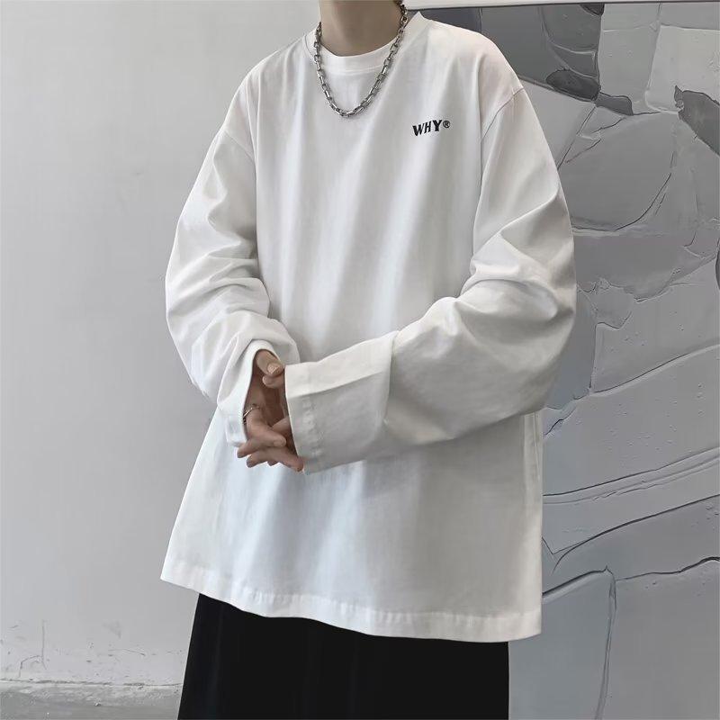Rakuten - Tシャツ メンズ 男性用 長袖 コットン混紡 無地 クルーネック プルオーバー 普段使い リラックス ルームウェア 白 黒 青