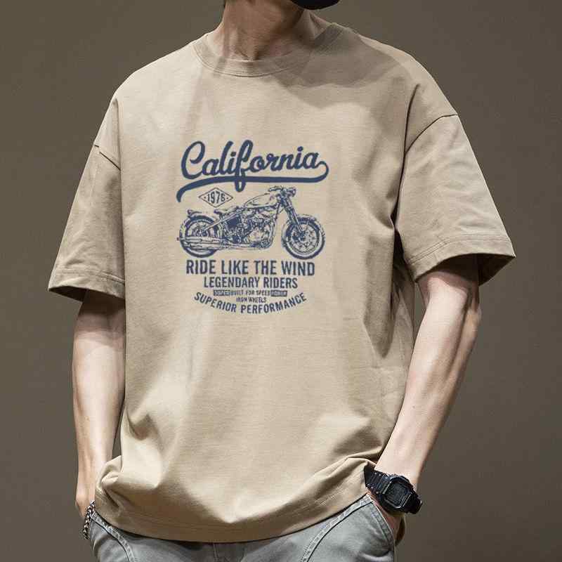 Other - Tシャツ メンズ 半袖 ポリエステル バイクプリント オーバーサイズ ゆったり 春秋 トップス カットソー 白 黒 グレー カーキ