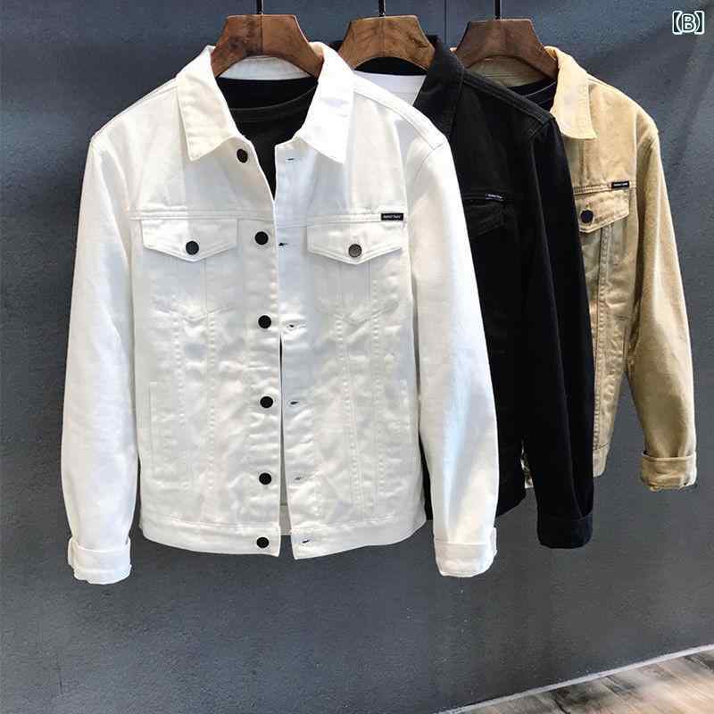 デニムジャケット メンズ スリムフィット 長袖 トップス ブルゾン Gジャン カジュアル 韓国 春秋 白 黒 カーキ