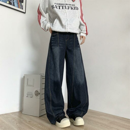 デニム メンズ 水色 ウォッシュド バギーパンツ ワイドレッグ ストレートジーンズ リラックスフィット ヴィンテージ加工 普段使い 春秋 デニム メンズ 水色 ウォッシュド バギーパンツ ワイドレッグ ストレートジーンズ リラックスフィット ヴィンテージ加工 普段使い 春秋