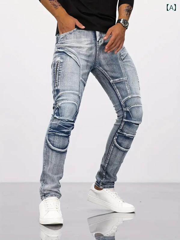 バイク用ジーンズ 男性用 伸縮性 ライディングパンツ ケブラー 耐引裂性 スリムフィット デニムパンツ ジーパン ウォッシュ加工 カジュアル スキニーパンツ