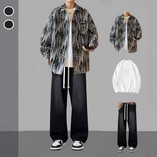 ジャケット メンズ 春秋 ワークジャケット カジュアル セットアップ 長袖Tシャツ デニムパンツ ブラック ブルー ジャケット メンズ 春秋 ワークジャケット カジュアル セットアップ 長袖Tシャツ デニムパンツ ブラック ブルー