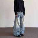 デニム メンズ ストレート ジーンズ パンツ 高見え 竹節 ウォッシュ加工 裾広がり ジーパン ズボン アメカジ カジュアル 春秋 薄青