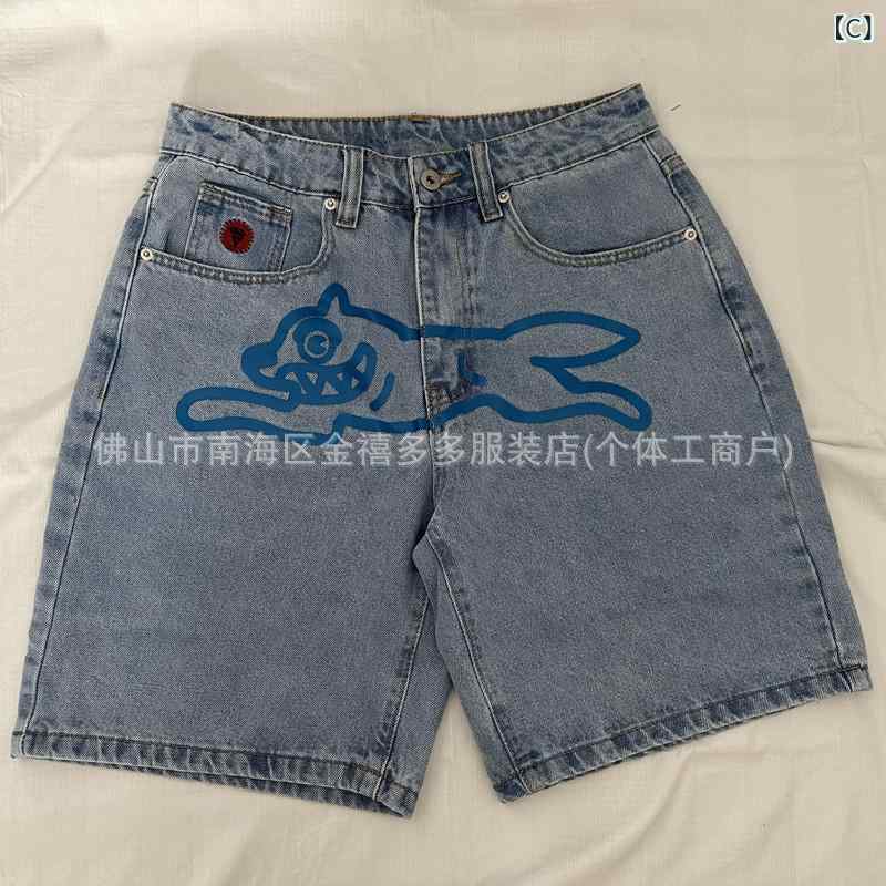 デニムパンツ メンズ ハーフパンツ ジーンズ VIBE ヒップホップ アメリカン スポーツ スケートボード 5分丈 ストリート ダンス 綿 デニム ブルー系 ブラック系(x3)