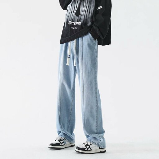 デニム メンズ ストレート ジーンズ パンツ スタイル デニムパンツ ゆったり め 春秋 薄手 ブラック系 ブルー系 デニム メンズ ストレート ジーンズ パンツ スタイル デニムパンツ ゆったり め 春秋 薄手 ブラック系 ブルー系