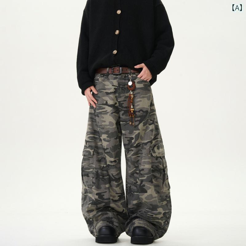 デニム メンズ デニムパンツ ストレート 春秋 カジュアル ミリタリー 迷彩柄