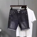 デニム メンズ ハーフパンツ 5分丈 スリム ストレート ダメージ加工 ウォッシュド コットン 普段使い 春