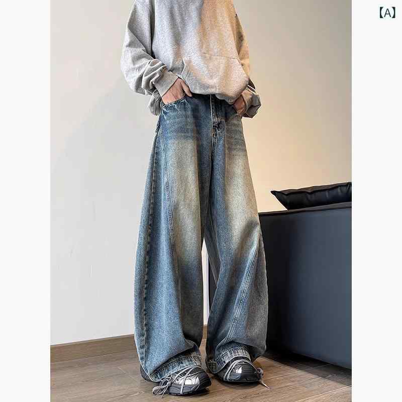 デニム メンズ ジーンズ ストレート ゆったり カジュアル ロングパンツ ブルージーンズ ジーパン 普段使い ラフスタイル