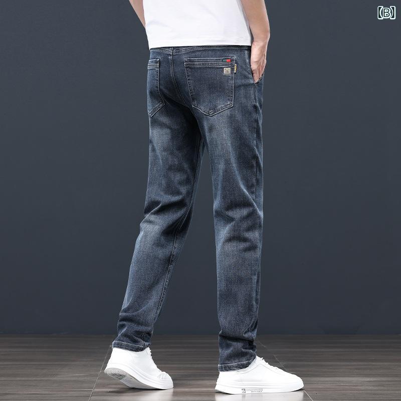 デニム メンズ ストレッチ ストレート ジーンズ ロングパンツ ウォッシュ加工 カジュアルパンツ 黒 グレー ブルー 春夏 秋冬