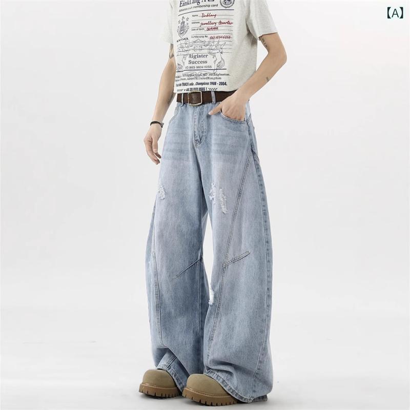デニム メンズ バギーパンツ ストレート ダメージ加工 ウォッシュ加工 ロングパンツ ズボン ボトムス Gパン ジーパン アメカジ 普段使い