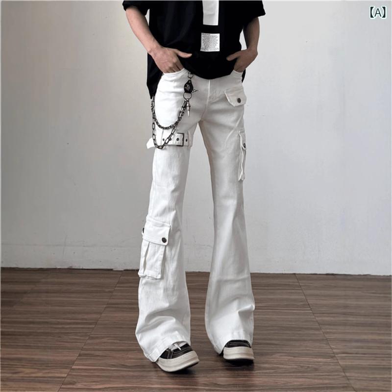 ジーンズ メンズ VIBE バンデージ デニム ワークパンツ ストレートパンツ スリム 美脚 ホワイト 白 黒 カジュアルパンツ M L XL 2XL 3XL