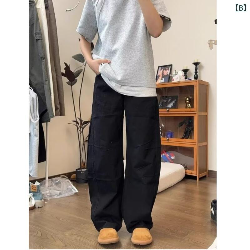 ジーンズ メンズ ワイドレッグ デニム ワークパンツ ストレート ゆったり 多ポケット カーゴパンツ ミリタリー 水洗い加工 グレー 黒 緑