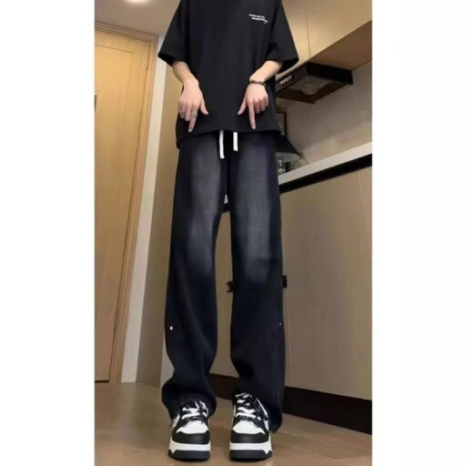 デニム メンズ ストレートパンツ ブラック グラデーション ダメージ加工 リベット 飾り付き Gパン ジーパン アメカジ ウォッシュ加工 デニム メンズ ストレートパンツ ブラック グラデーション ダメージ加工 リベット 飾り付き Gパン ジーパン アメカジ ウォッシュ加工