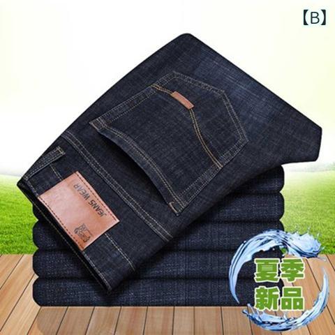 デニム メンズ ストレートジーンズ ジーパン ズボン パンツ 伸縮性 薄手 大寸サイズ ウォッシュ加工 カジュアル 男性用 春夏