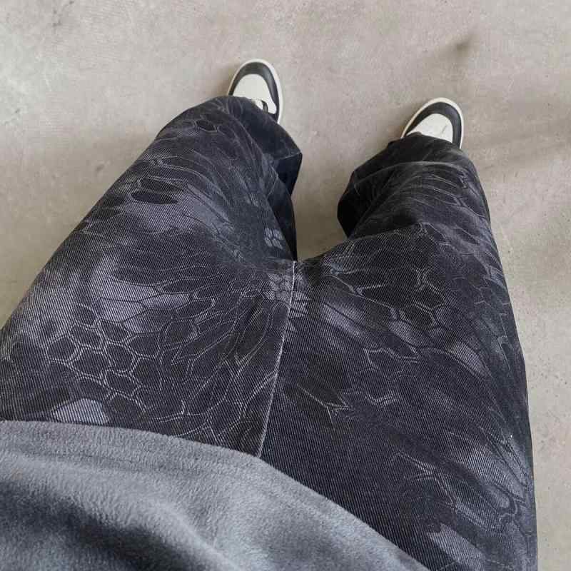 キャンバス パンツ メンズ 男性用 春秋 ウォッシュ加工 ストレート 蛇柄 ヘビ柄 カモフラ柄 迷彩柄 ズボン ボトムス