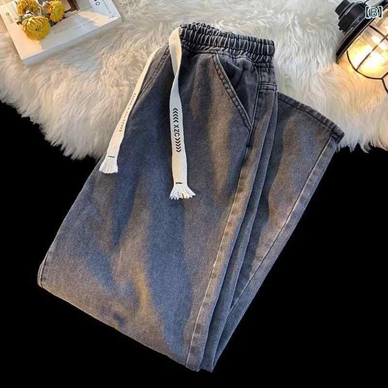 デニム メンズ ストレートジーンズ ジーパン ロングパンツ 韓国 系 デニムパンツ 中藍色 黒グレー 浅青 ブラック 春秋