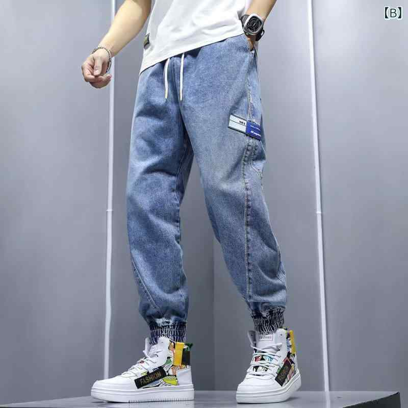 ジーンズ メンズ ジーパン デニムパンツ ゆったり 大きいサイズ スポーツ カジュアル ストリート 裾絞り 春秋 黒 グレー ブルー