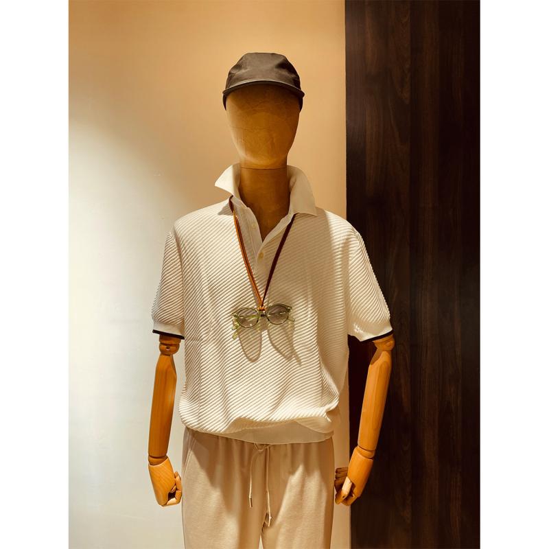 ポロシャツ メンズ 男性用 80支 精梳綿 豪華感 半袖 Tシャツ トップス 薄手 ルーズフィット 刺繍 ブラック 紺色 白
