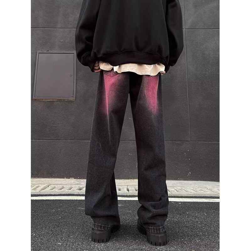 デニム メンズ ヴィンテージ ストレート カーゴパンツ ウォッシュ加工 ブラック Gパン ジーパン ズボン ボトムス 長ズボン