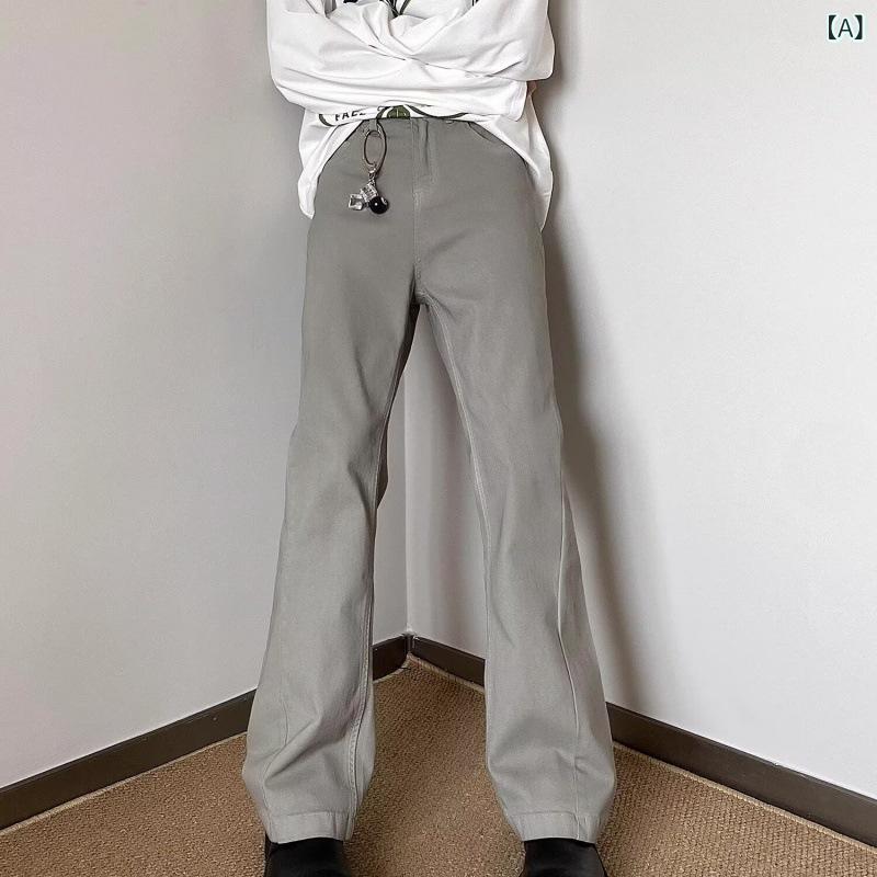 デニム メンズ ジーンズ ストレート ズボン パンツ ライン ウォッシュ加工 グレー 春秋 ポリエステル混紡 普段使い