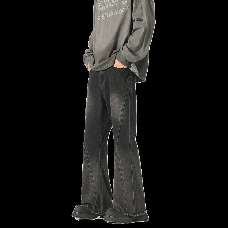 デニム メンズ ストレート ダメージ加工 ジーンズ パンツ 春秋 高 Street ミドルウエスト 黒 白 S M L ..