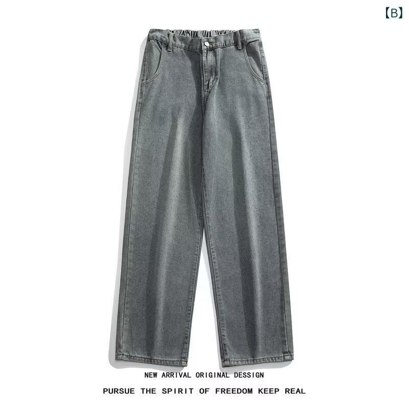 デニム メンズ 男性用 ジーンズ ジーパン ズボン パンツ ゆったり リラックス ストレート レトロ ウォッシュ加工 黒 グレー ブルー 春秋