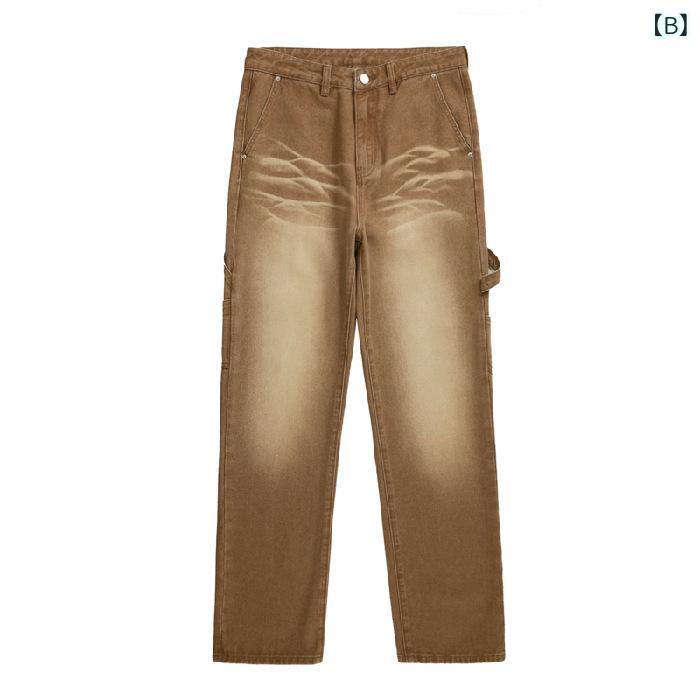 デニム メンズ 水洗い ストレート デニムパンツ ジーパン ロングパンツ カーキ 深棕色 軍緑 普段使い カジュアル