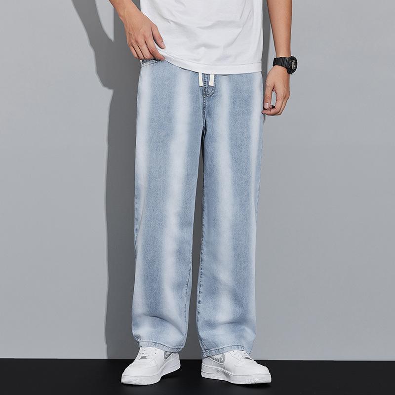 ジーンズ メンズ グラデーション ルーズ ストレート パンツ 男性用 ズボン デニム 春 スプリング 薄手