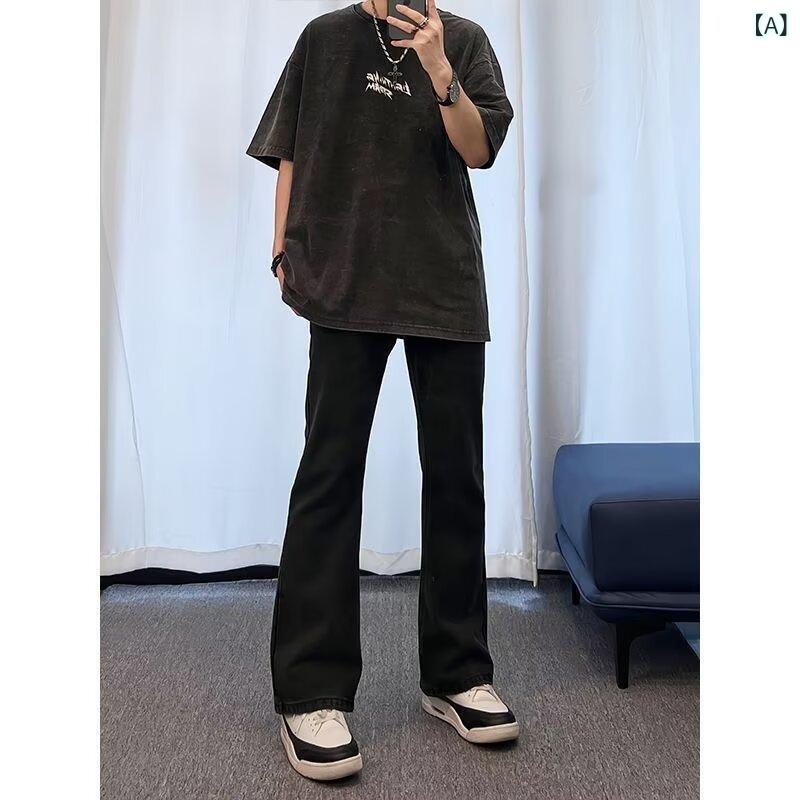 ジーンズ メンズ デニムパンツ ストレート 薄手 春夏 カジュアル ゆったり 黒 ブラック