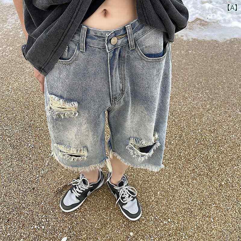 デニムパンツ メンズ ジーンズ ジーパン ウォッシュド 刺繍 春夏 クロップド スキニー カジュアル ストリート ジッパー グレー