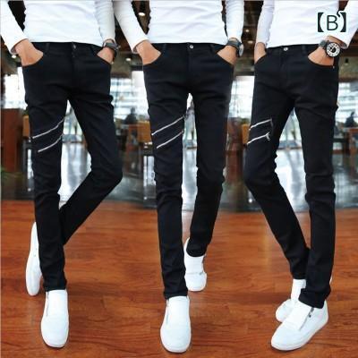 デニム メンズ スキニージーンズ スリムフィット 9分丈 ストレッチ ウォッシュ加工 カジュアル ブラック系