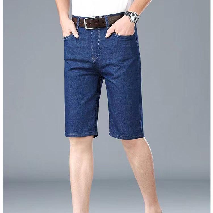 デニム メンズ ハーフパンツ 5分丈 ストレート 薄手 カジュアルパンツ 男性用 ジーパン ズボン 綿 水洗い加工 伸縮性 ブルー(x5)