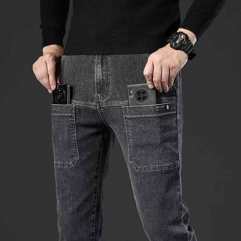 デニム メンズ デニムパンツ ジーンズ ジーパン ストレート ストレッチ 多ポケット ワークパンツ カジュアル 薄手 春秋 普段使い ズボン(x2)