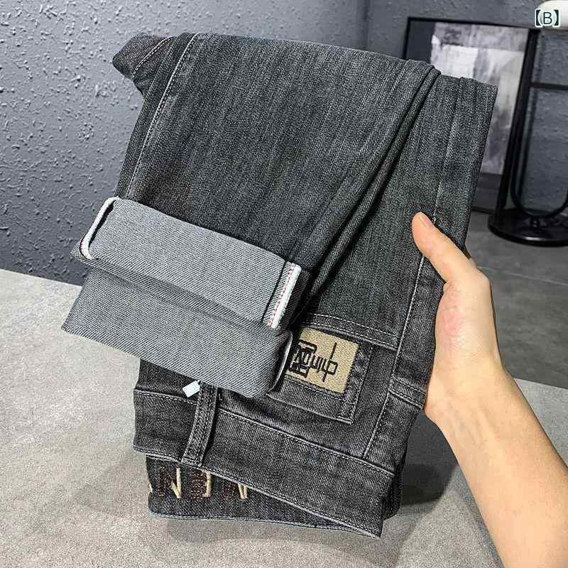 デニム メンズ ストレートパンツ 刺繡 ウォッシュ加工 テーパード ジーンズ 男性用 スキニーパンツ ストレッチ 伸縮性