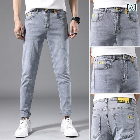 デニム メンズ デニムパンツ ジーンズ ジーパン スリム ストレッチ テーパード 水洗い加工 ウォッシュ加工 カジュアル 普段使い 中厚手 春夏