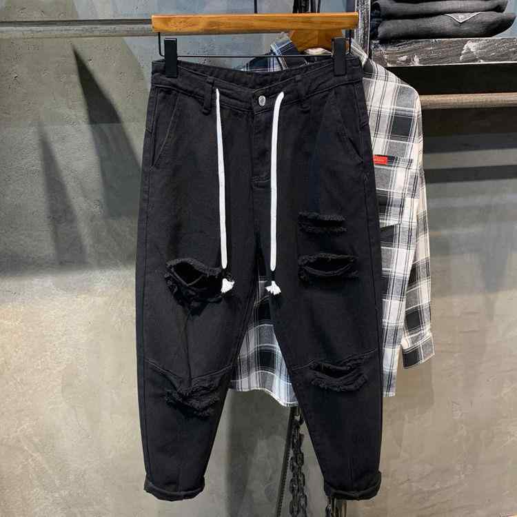 デニム メンズ ジーパン ダメージ加工 テーパードパンツ ハーレムパンツ 黒 スキニー カジュアル ゆったり ストレート ポケット付き 春夏