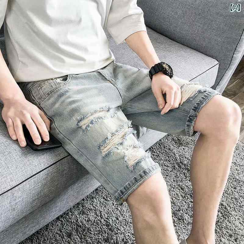 デニムパンツ メンズ ダメージ加工 ショートパンツ ハーフパンツ 短パン 薄手 男性用 ジーンズ ジーパン アメカジ ストリート カジュアル ブルー ブラック グレー