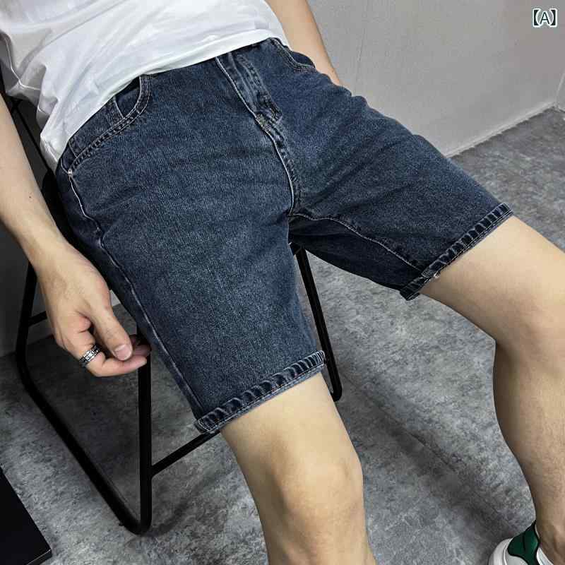 LINEAR shopのデニム メンズ ハーフパンツ 短パン 男性用 ジーンズ ジーパン 5分丈 膝丈 ゆったり ストレート 薄手 無地 シンプル カジュアル 春夏 ブルー ブラック グレー｜アングル2