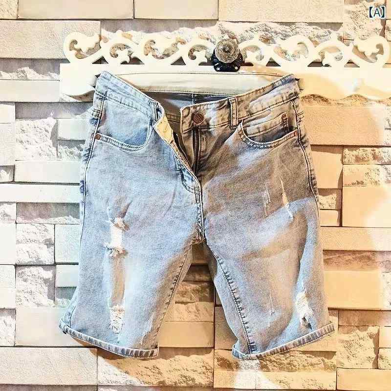 デニム メンズ ショートパンツ ハーフパンツ ダメージ加工 スリム ストレッチ ライトカラー 5分丈 短パン パンツ ブルージーンズ 黒 グレー カジュアル 普段使い