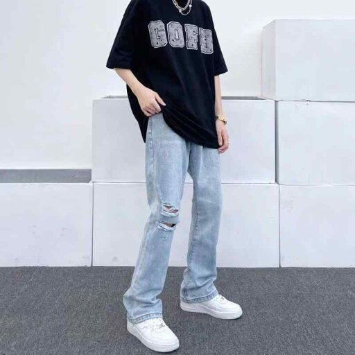 デニム メンズ ストレート ダメージジーンズ 黒 ジーパン VIBE風 韓国 カジュアル おしゃれ ズボン パンツ 春夏 ブラック(x2) デニム メンズ ストレート ダメージジーンズ 黒 ジーパン VIBE風 韓国 カジュアル おしゃれ ズボン パンツ 春夏 ブラック(x2)