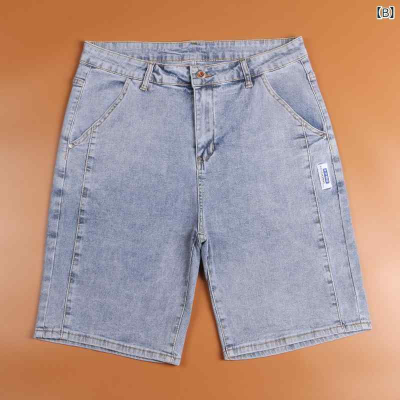 デニム メンズ ハーフパンツ 5分丈 膝上丈 ショートパンツ ゆったり ストレート 伸縮性 ウエストゴム 普段使い 部屋着 グレー系 ブルー系 ブラック系