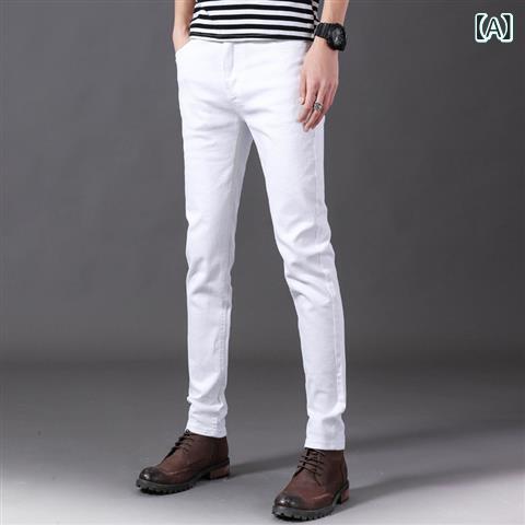 デニムパンツ メンズ スキニーパンツ ホワイト ストレッチ スリム カジュアル 韓国 薄手