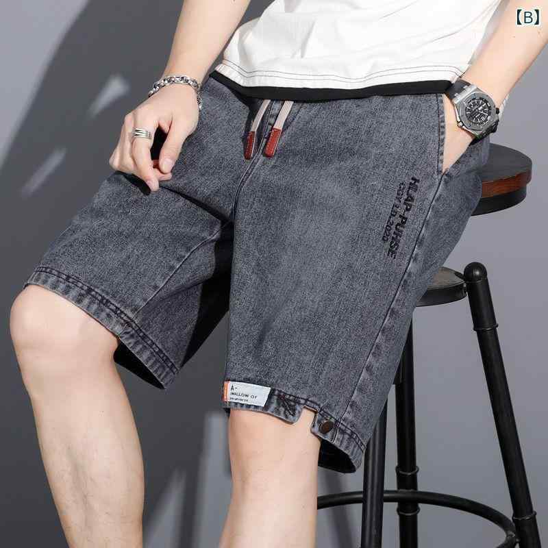 デニム メンズ ハーフパンツ ゆったり ストレート ミドル丈 デニムパンツ 5分丈 ジーパン Gパン カジュアル 水洗い加工 春夏 浅めブルー グレー